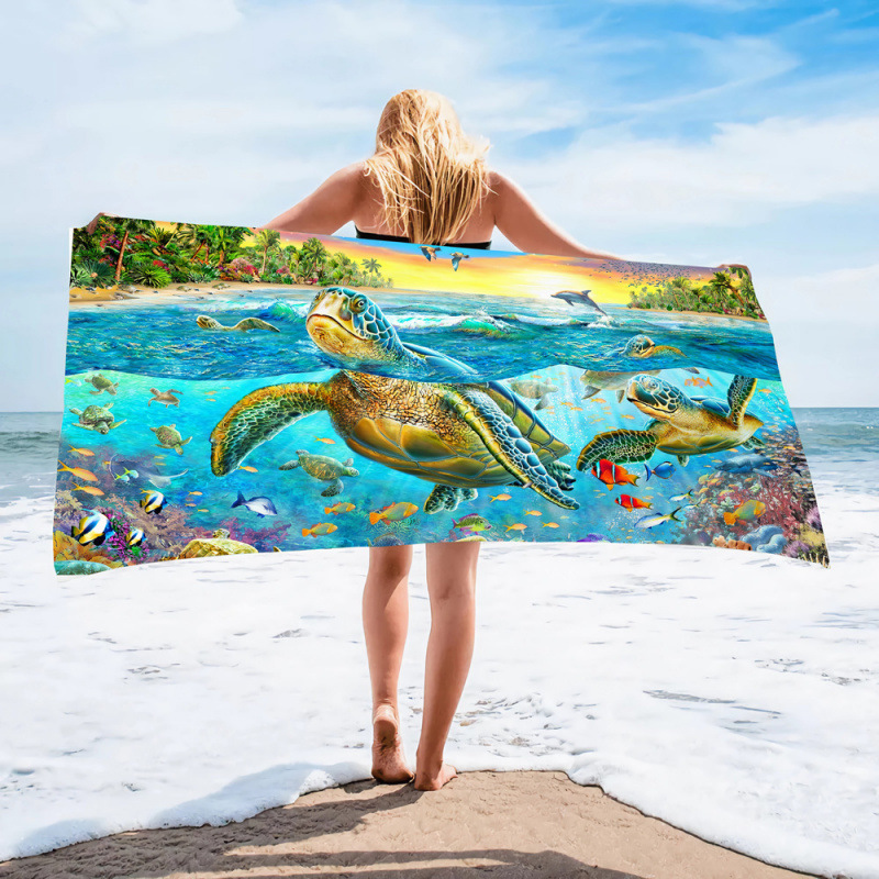 Cross-Border Spot Supply Microfiber Beach Towel Printed Adult Absorbent Bath Towel Seaside Vacation Quick-Drying Towel