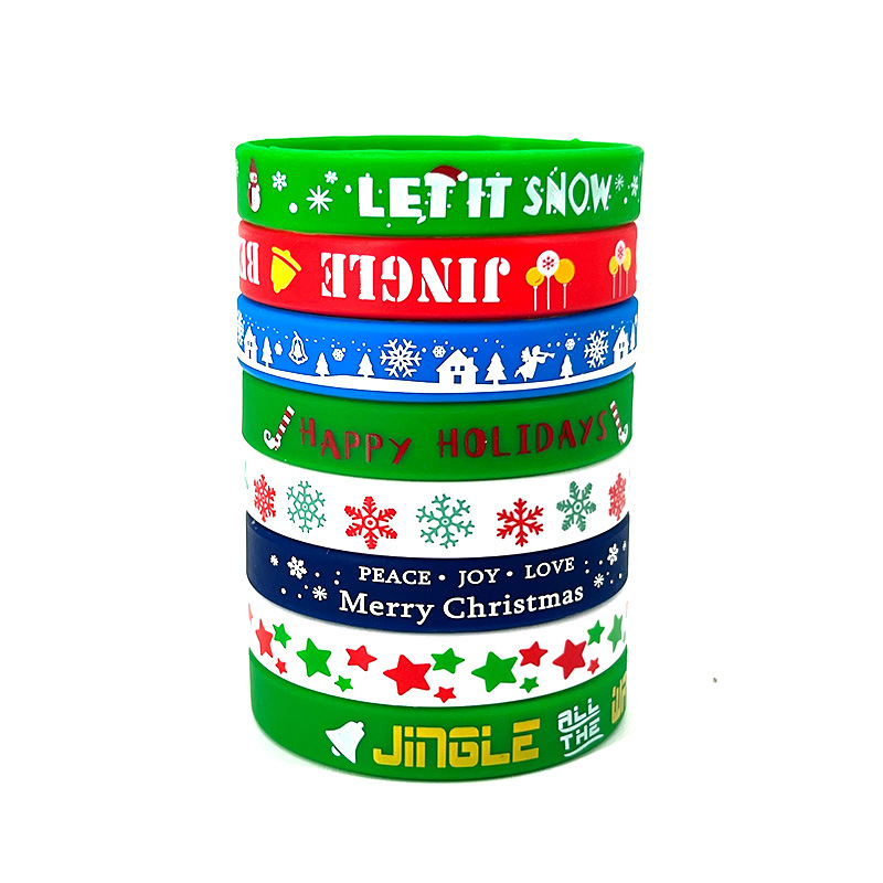 Spot Wholesale Cross-Border European and American Printed Patterns Holiday Party Men and Women Theme Children Cartoon Christmas Silicone Bracelets