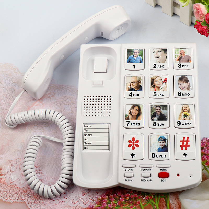 Wired telephone landline elderly machine double-key dialing SOS for help large button volume replaceable photo