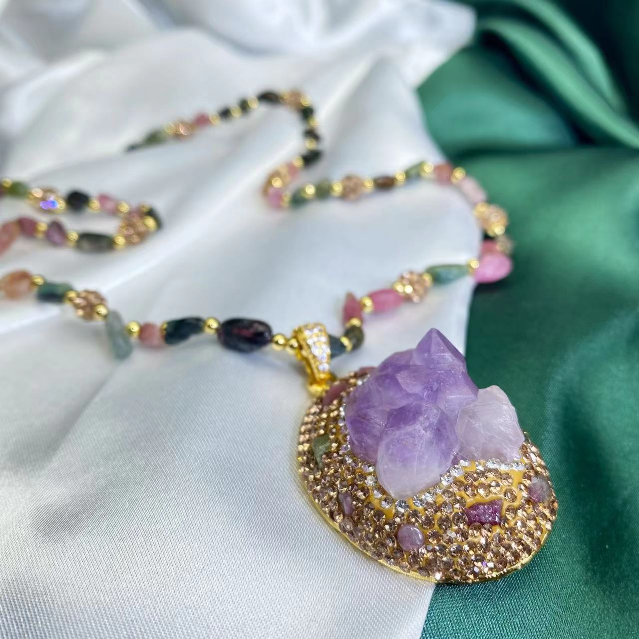 Natural Purple Ore Crystal Tourmaline Necklace Women's Design Niche Light Luxury Clavicle Chain Factory Direct Wholesale