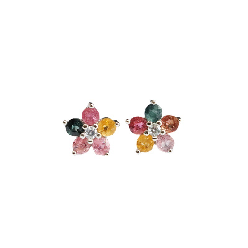 Jianyu S925 Silver Needle Natural Tourmaline Earrings Flower Ear Hook Caibao Factory Wholesale CB2053101