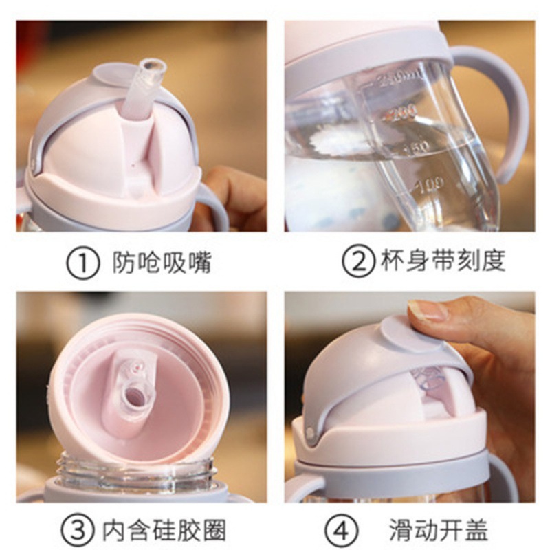 Children's water Cup summer baby milk drinking straw cup with handle baby drinking cup 2 years old kindergarten drinking cup