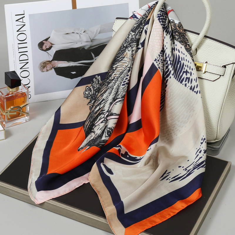 90x 90 Large Square Scarf Women's New Silk Scarf Imitation Silk Spring and Autumn Light Luxury High-end Fashion Small Square Scarf Women's Scarf