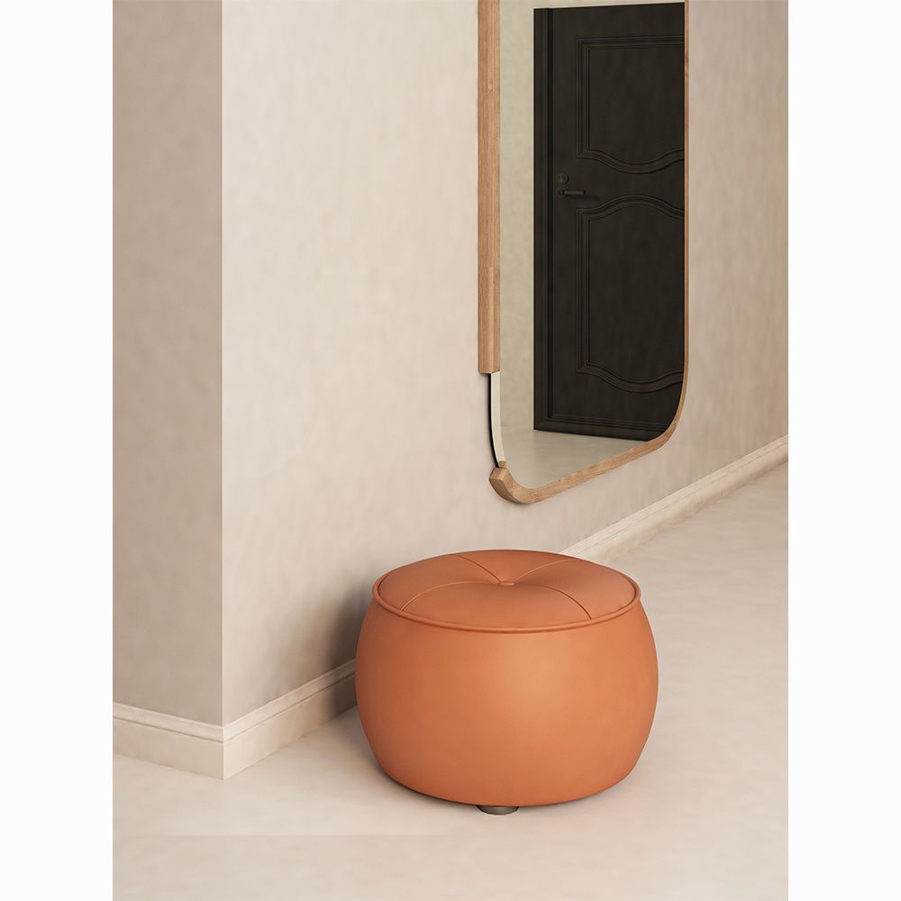 Entryway Shoe-Changing Bench, Light Luxury Solid Wood Round Stool, Leather Household Low Stool, Living Room Stool, Sofa Coffee Table, Pumpkin Stool