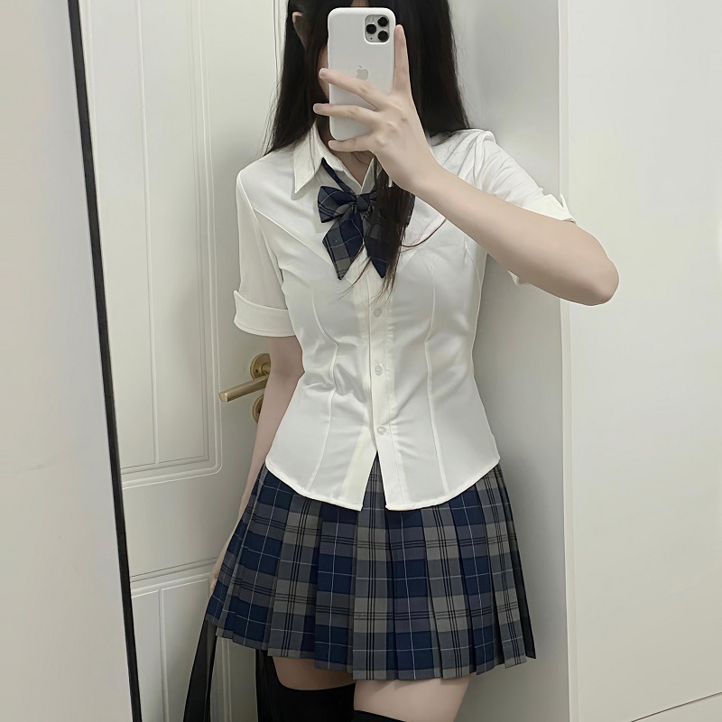 Летняя юбка JK, белая рубашка, короткая юбка в клетку