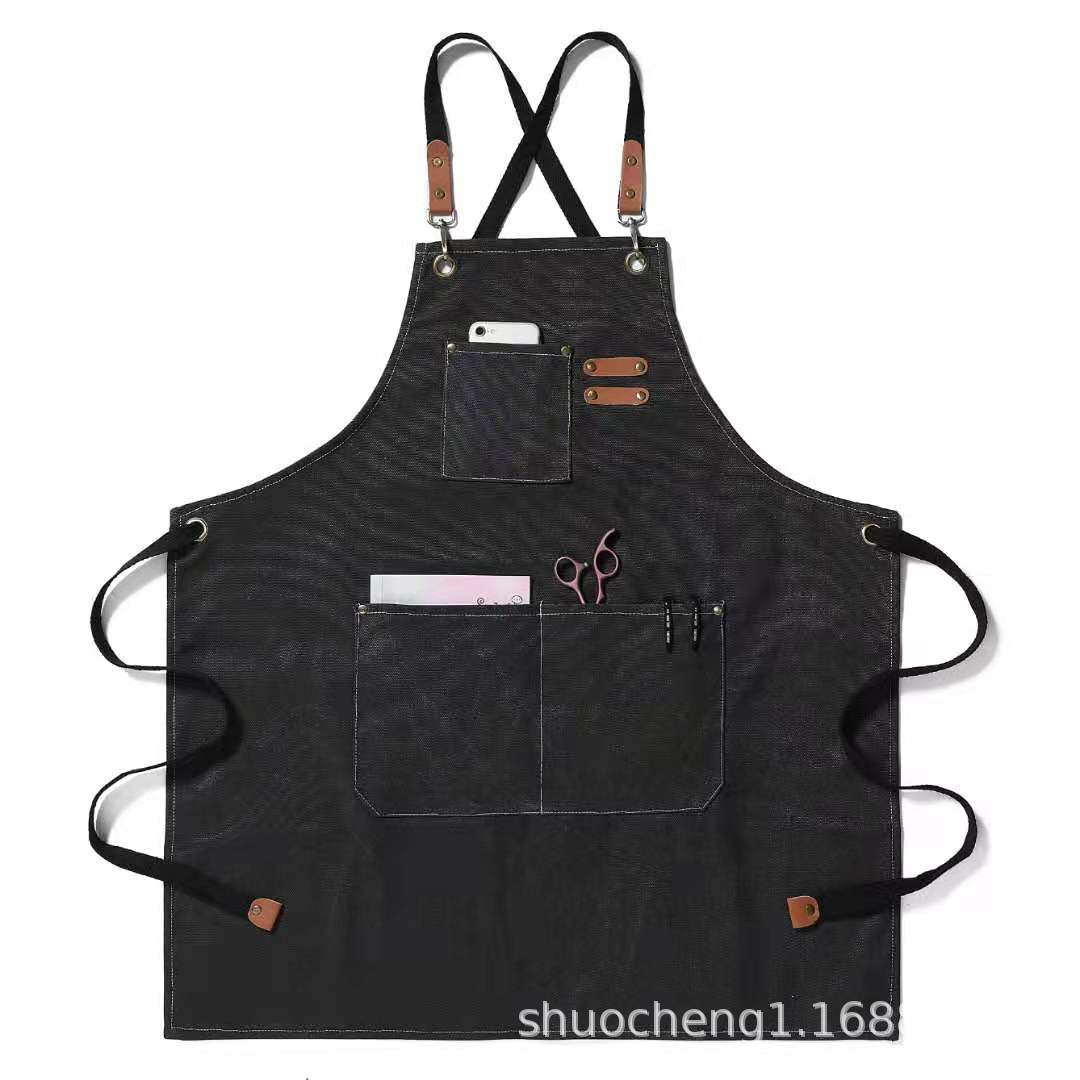 Cross-border Waterproof Oil-proof Canvas Cotton Apron Coffee Shop Kitchen Home Waistline Gardening Denim Work Apron Wholesale