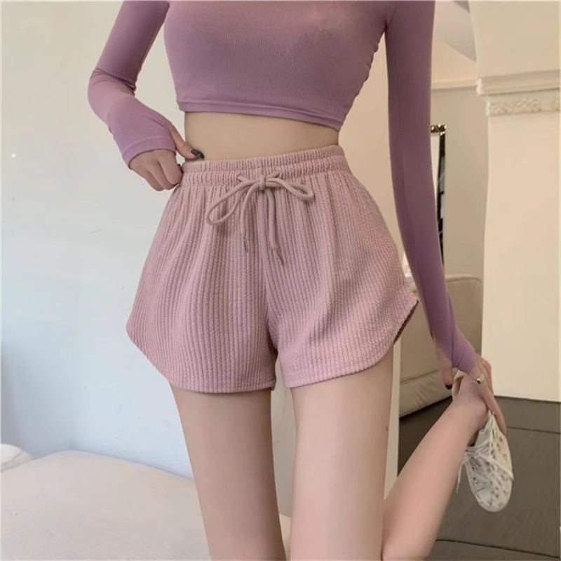 Шорты для женщин вафельные, новые летние, с высокой талией, большие размеры