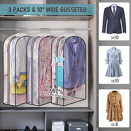 Clothes Dust Cover Hanging Garment Bag Transparent suit Bag Set Dustproof Clothes Cover Bag Full Zipper for Wardrobe Storage
