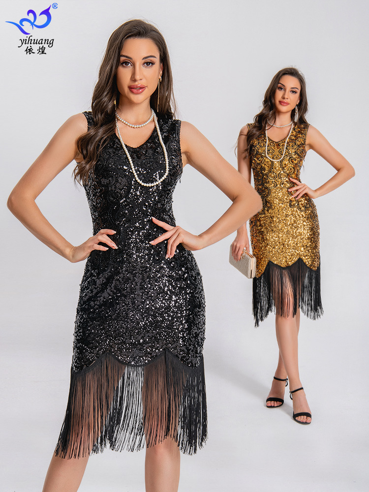 Ретро-платье для выпускного, танцевальная юбка, вечернее платье с пайетками, безрукавное