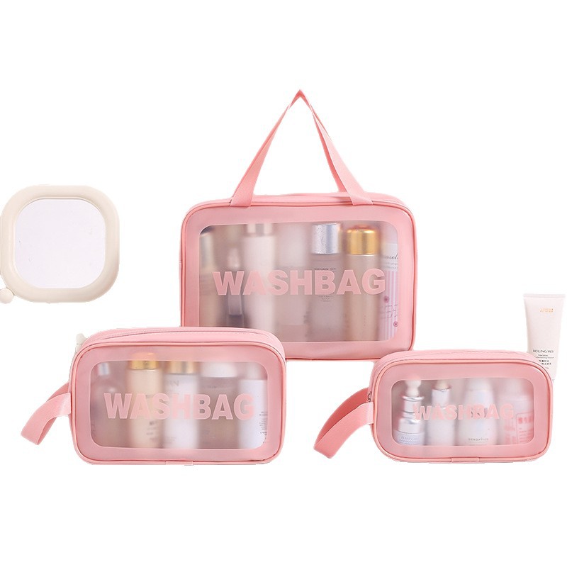 Pu Transparent Three-Piece Makeup Toiletry Bag Large Capacity Pvc Translucent Frosted Toiletry Portable Cosmetics Bag for Women