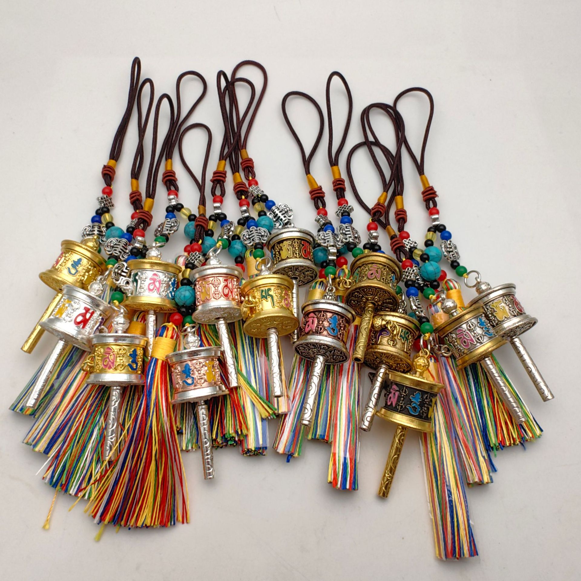 Xizang Xizang Jewelry Six-Character Mantra Prayer Tube Tassel Pendant Bag Car Hanging Keychain Prayer Wheel Pendant