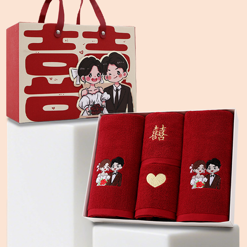 винно-красное свадебное хлопковое полотенце, вышитое, набор из четырех предметов для свадебного банкета