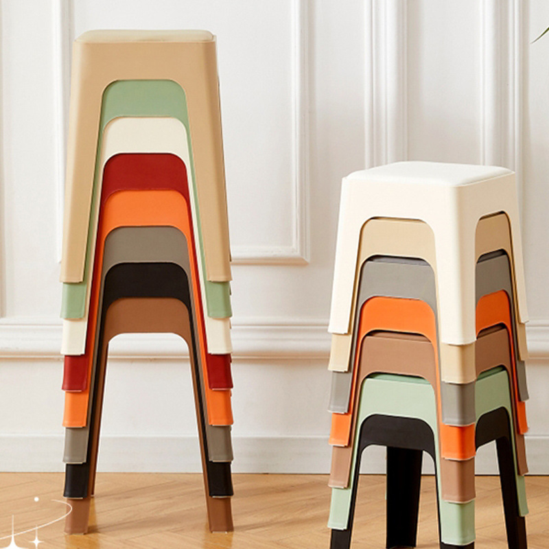 Plastic Stool Household Restaurant Adult Dining Stool Stacked Living Room Storage Stool Simple Anti-Slip Stool Soft Bag Square Stool