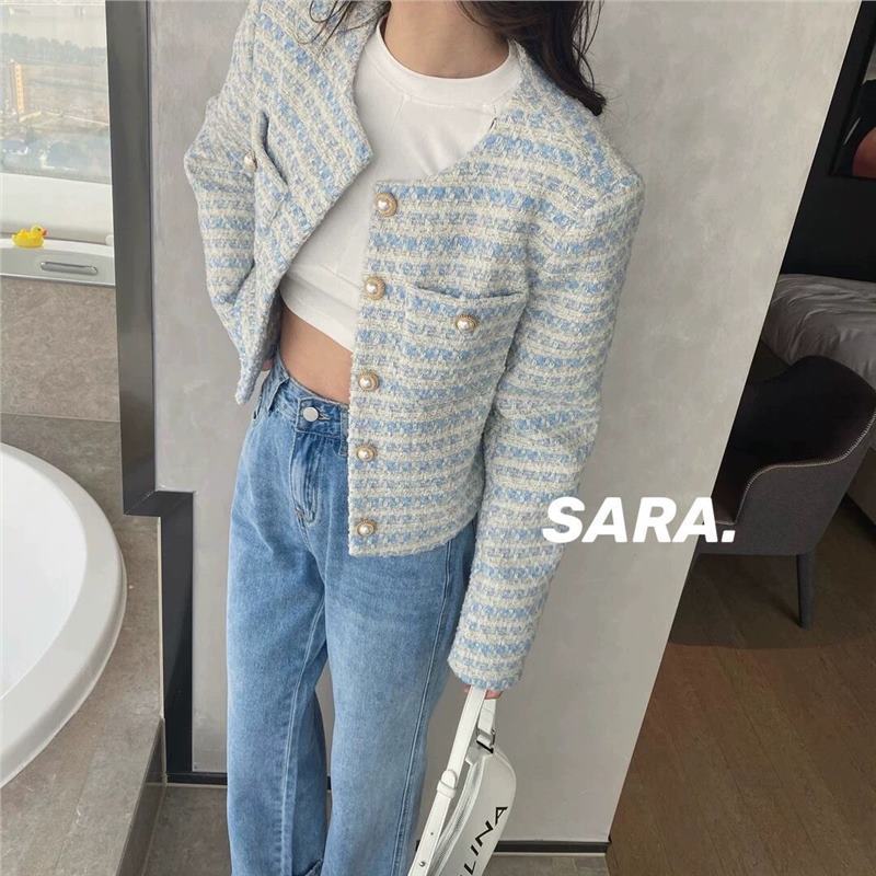 Tweed Style Woven Jacket for Women Spring and Autum 2025 New Elegant Loose Pearl Button Cardigan Fashionable Short Top
