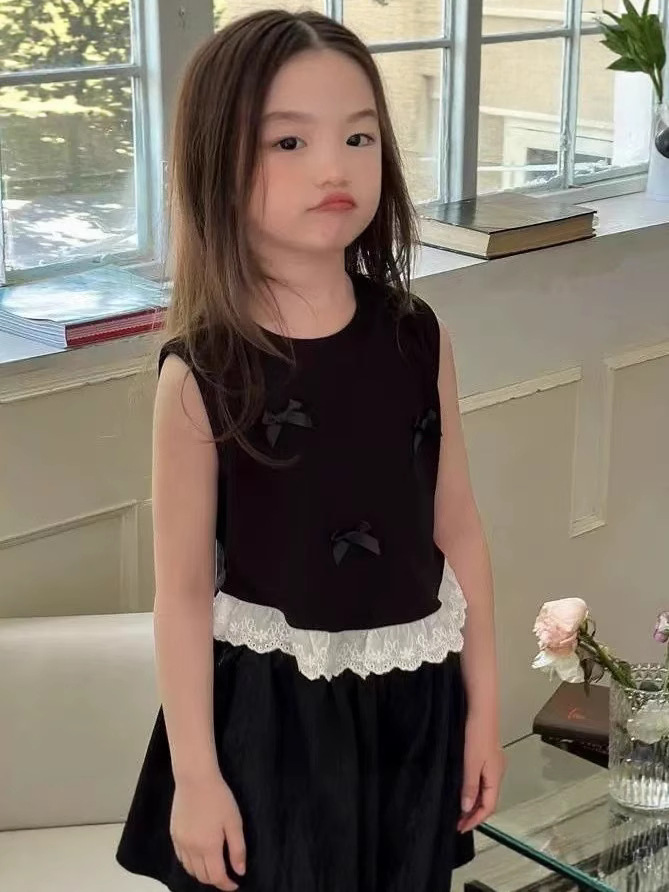 2025 Children's Clothing Girls Summer Sleeveless New Style Children's Fashionable Bow Vest Sleeveless Tops Trendy Children