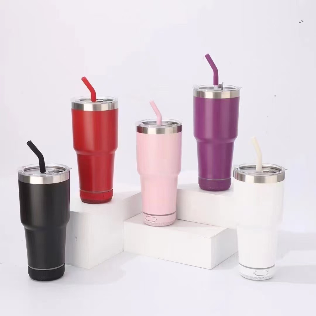 Cross-Border 40oz Bluetooth Speaker Car Cup Sublimation Stainless Steel Handle Audio Cup Portable Thermal Insulation Cold Ice Cup