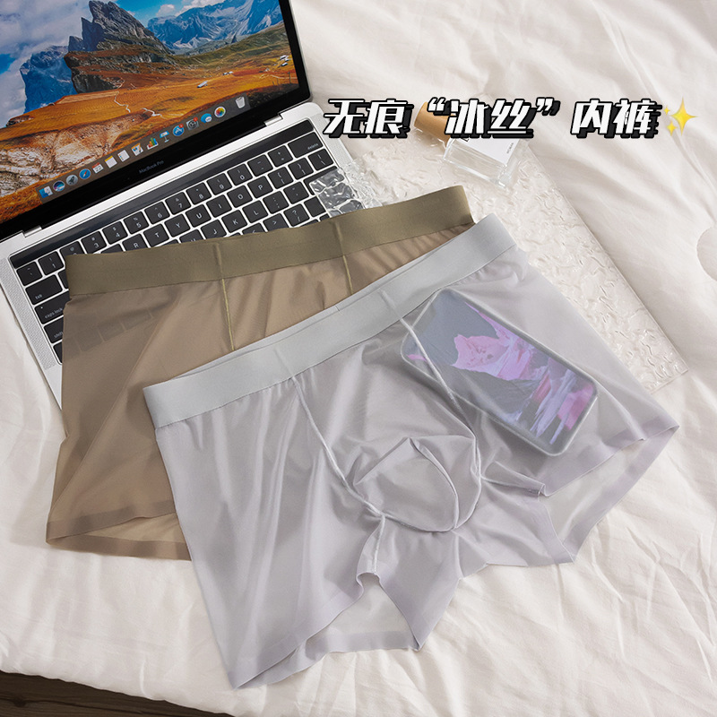 Летние мужские трусы из ледяного шелка, легкие, дышащие, прозрачные, средней талии, оптовая продажа для производителей