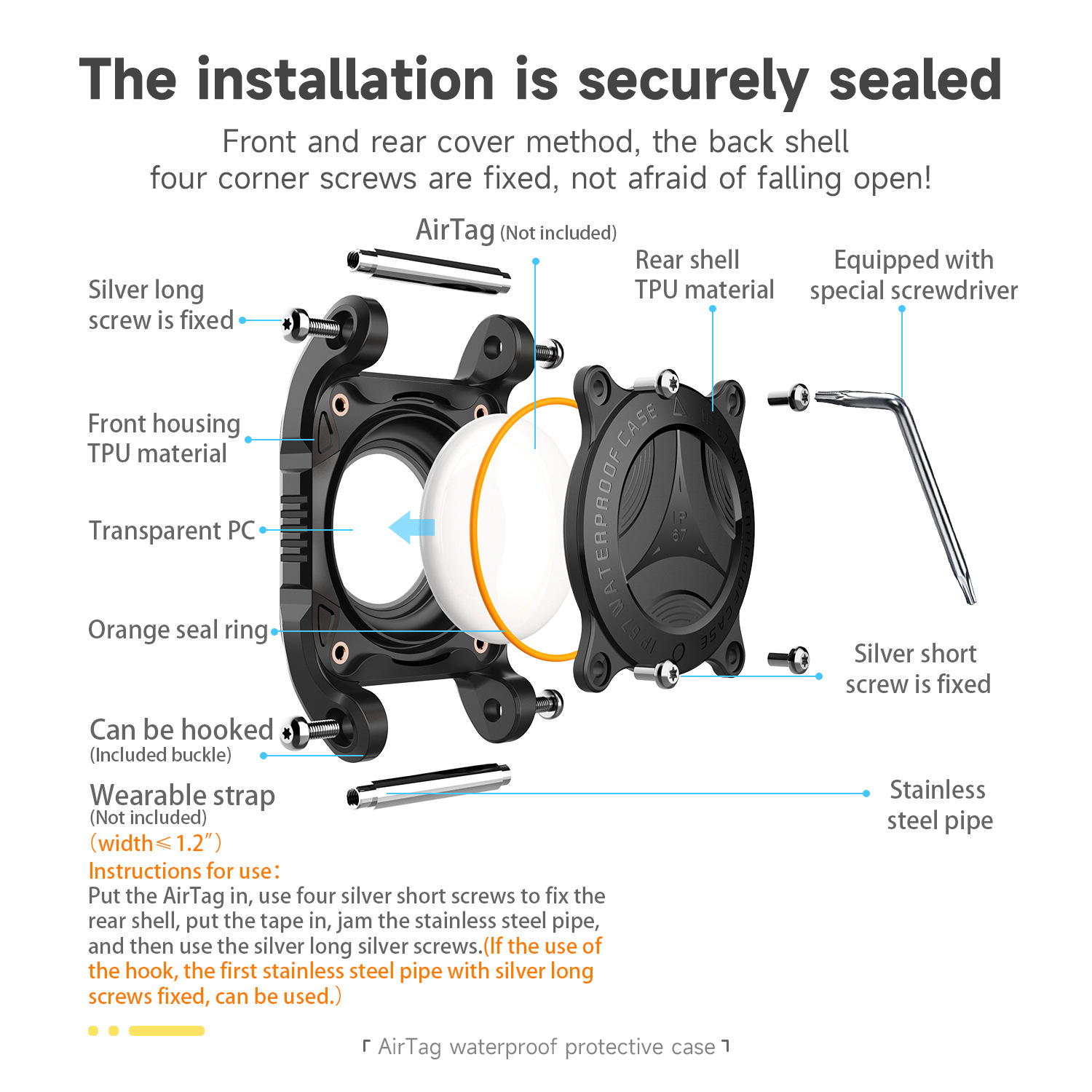 Anti-lost device for airtag pet lanyard hole disassembly and assembly tracking waterproof case dog collar webbing cat dog rope