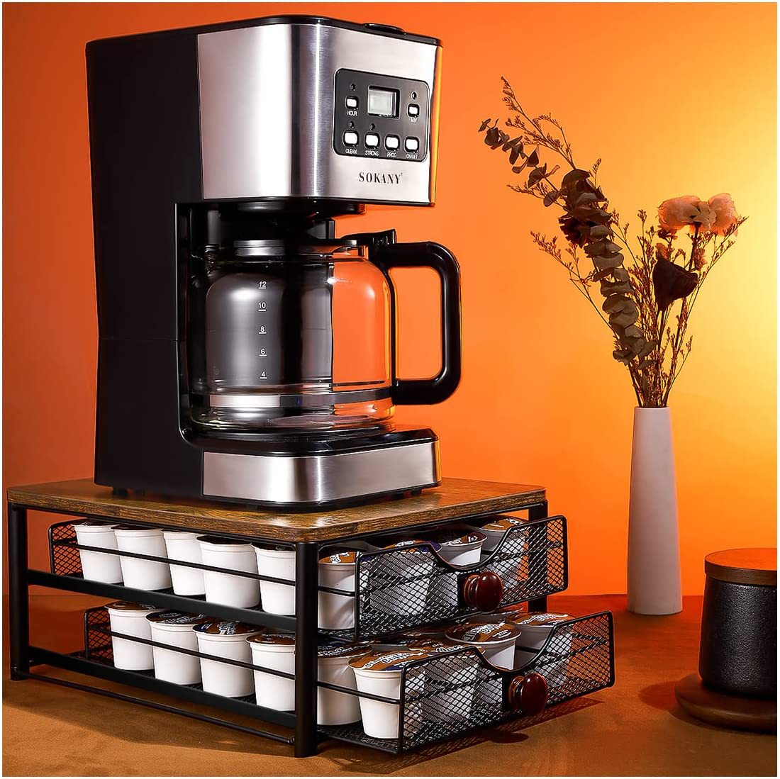 Двухъярусный ящик для кофемашины, вмещает 48 пакетов капсул кофе, органайзер для сиропов