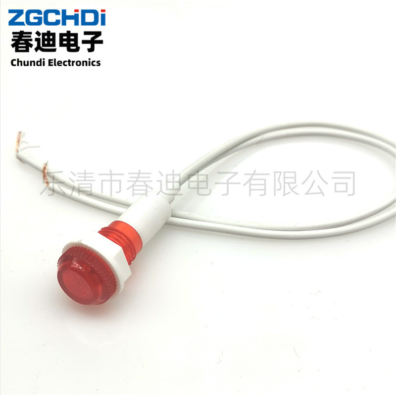 Indicator light XD10-6 high head red yellow green hole 10MM power signal light 12/24/220V LED with wire