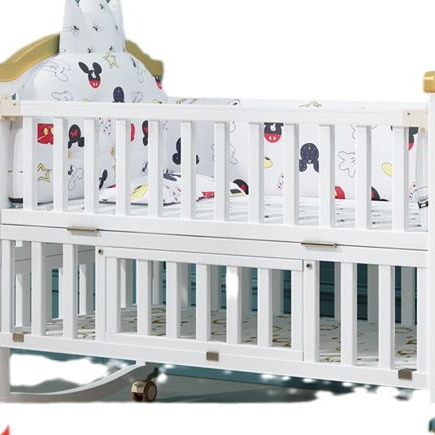 Aimeng crib solid wood bed European-style movable newborn multi-functional baby cradle children splicing solid wood bed