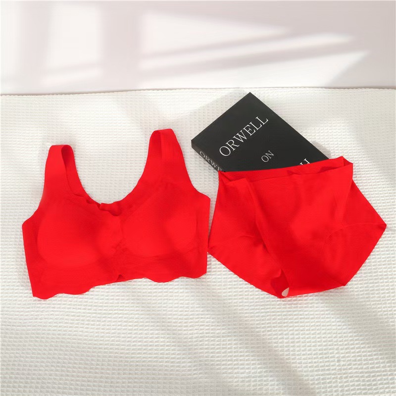 New Benmingnian Red Festive Wedding Underwear suit One-piece Traceless Comfortable No Steel Ring Beautiful Back Underwear for Women