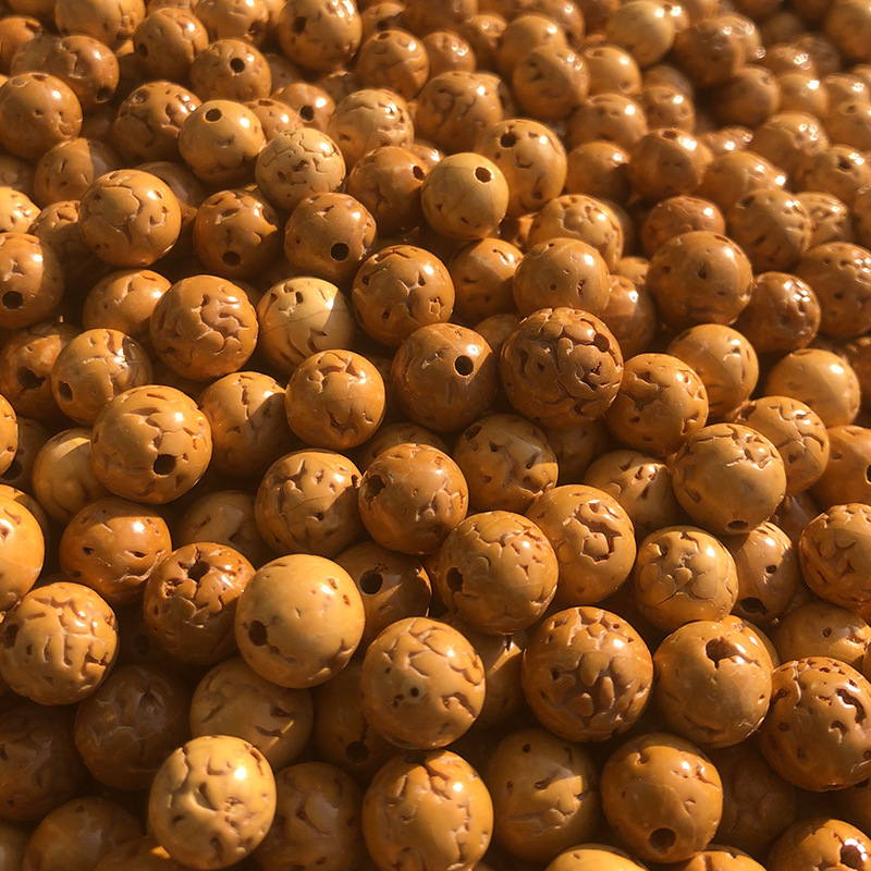 Manufacturer Supplies Toothless Small Rudraksha Loose Beads 108 Round Nail Bone Pattern Dry Grinding Rudraksha Long String