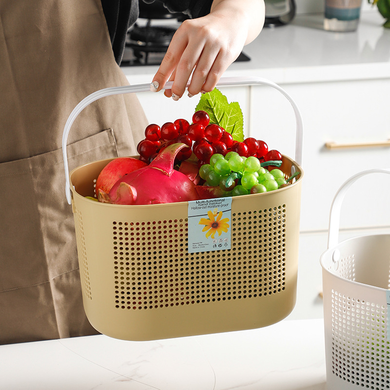 9042 Hand Basket Multifunctional Plastic Basket Hollow Design Storage Basket