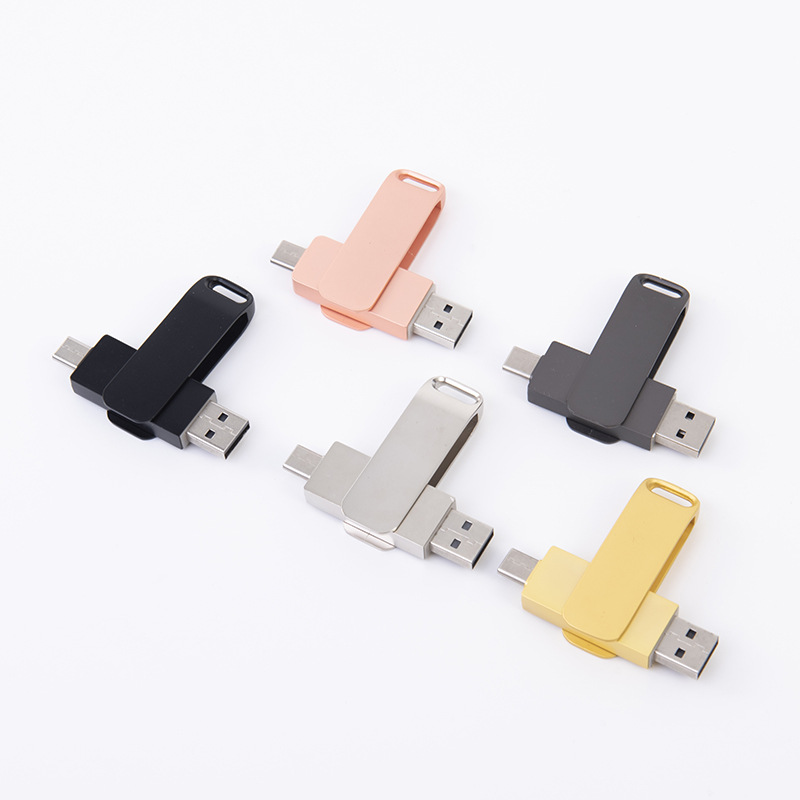 Factory Wholesale U Disk Large Capacity Customized Mobile Phone and Computer Dual-Purpose 128g Metal Rotating Type C U Disk USB
