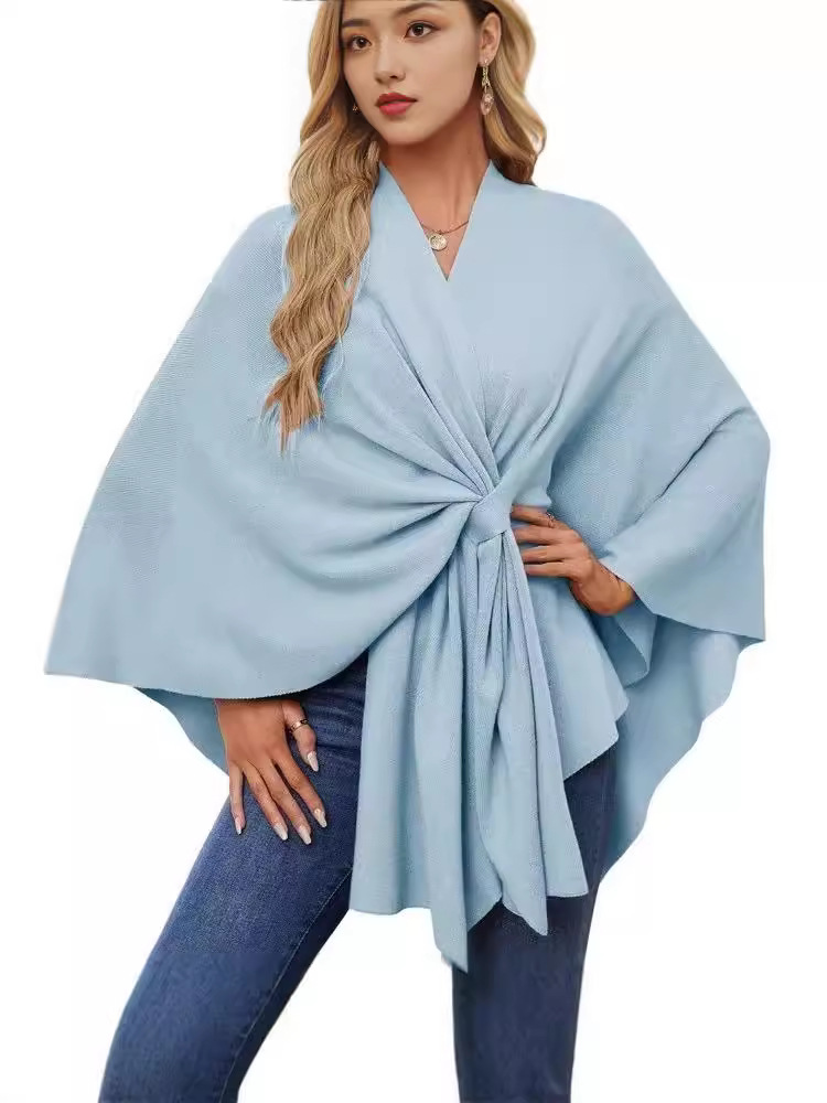 2024 Independent Station Amazon Кросс-Бордер Экспорт Женская Новая Осень и Зима Свободная V-образная Шаль Плащ Западный Стиль Куртка