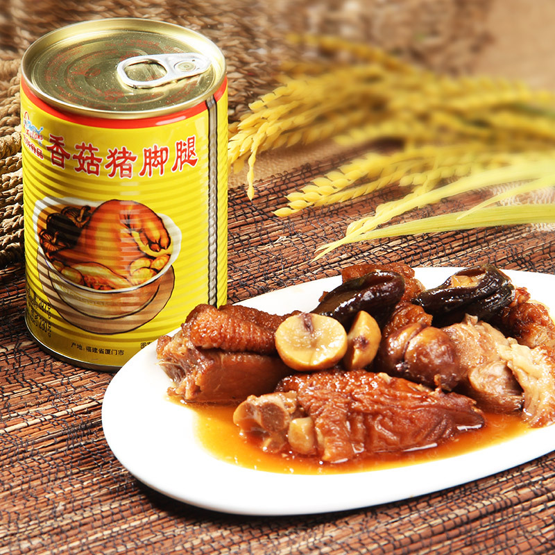 Gulong mushroom pig leg canned instant braised pork feet cooked sauce elbow instant food wholesale 397g