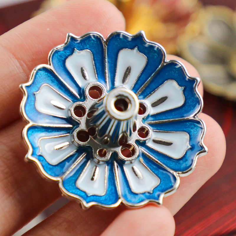 Factory wholesale retro enamel lotus flower incense Ruyi incense portable incense holder home mini line incense burner ornaments
