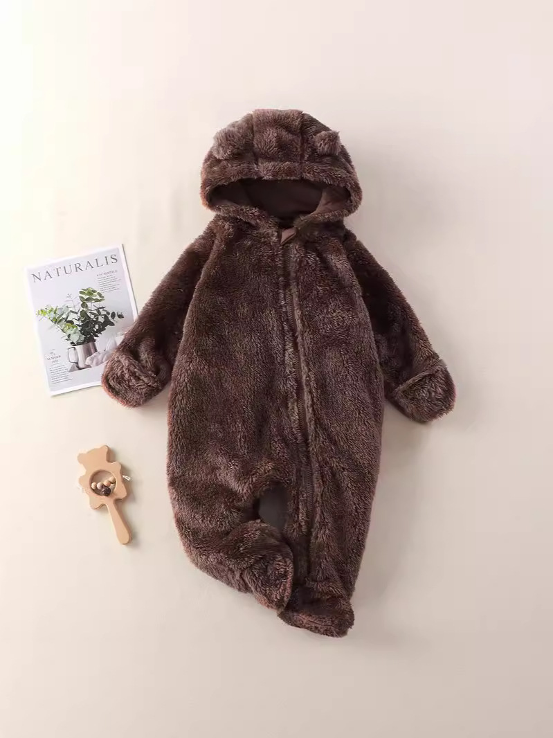 Infant Jumpsuit Autumn and Winter New Newborn Bag Hand and Foot Warm Crawling Suit Baby Plush Outing Clothing Coveralls