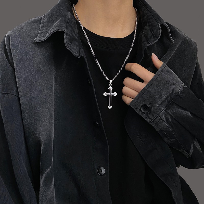 Korean-style Cross Necklace Ins Hip-hop Trendy Men's and Women's All-match Didi Burgers Pendant Student Niche Personalized Simple Necklace