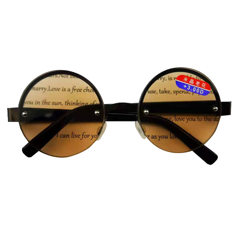 New half frame perforated round crystal reading glasses East China Sea crystal glass lenses retro metal glasses wholesale
