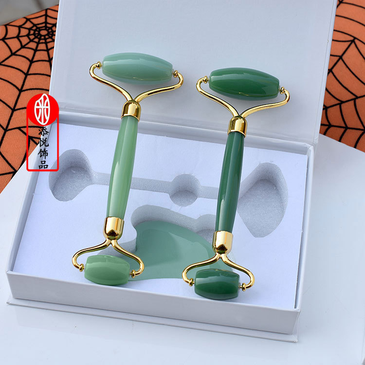 Wholesale Aventurine Scraping Board Facial Beauty Container Massage Roller Synthetic Jade Massage Scraping Set