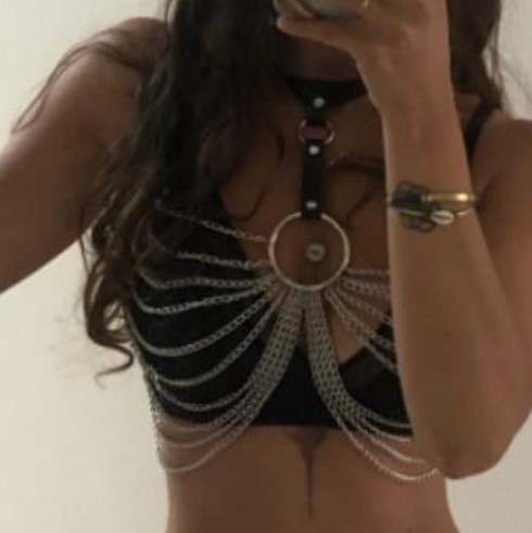 Leather stitching metal chain jewelry pu leather multi-layer chain chest chain body chain personalized accessories