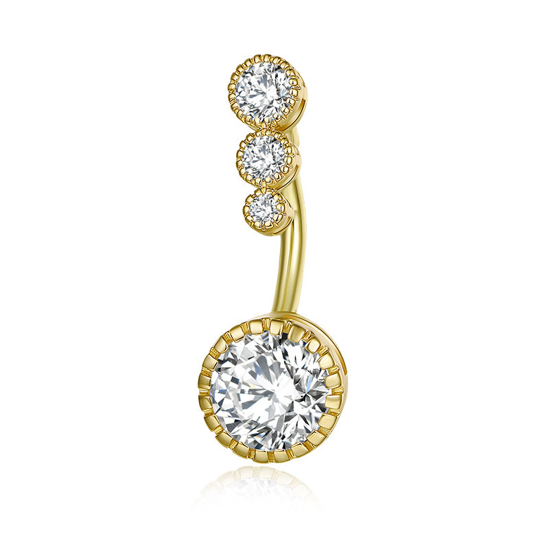 New cross-border Amazon hot selling navel nail multiple copper inlaid zircon silver navel ring stainless steel puncture navel buckle