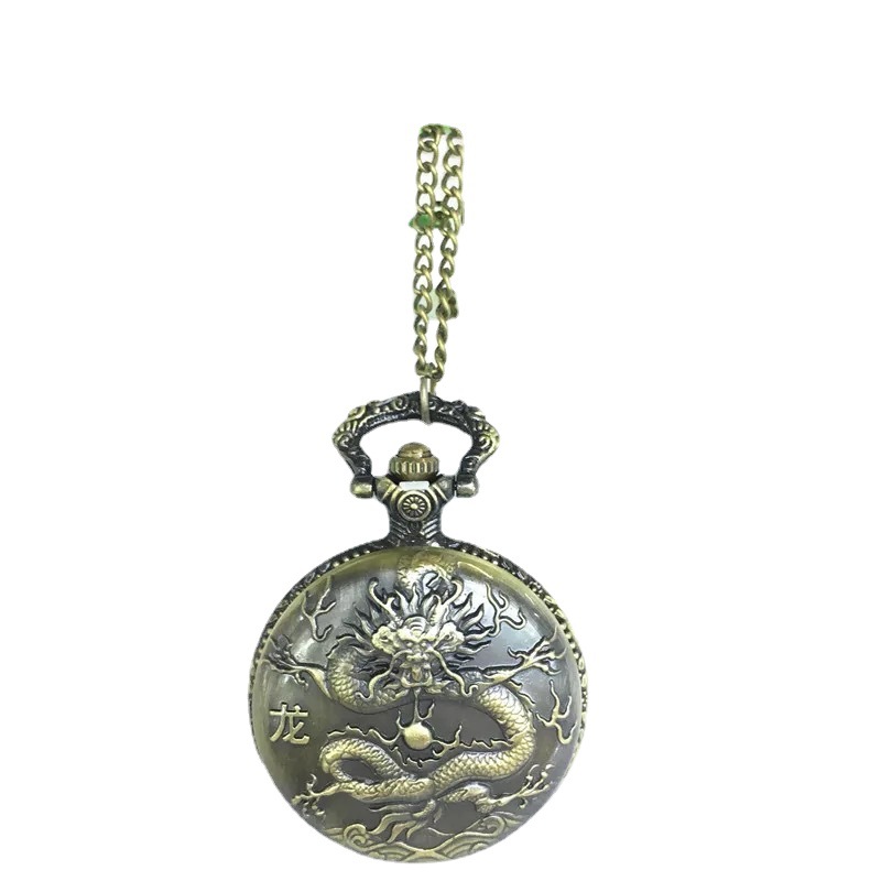 Scenic hot sale 12 Zodiac pocket watch large retro flip gift pendant table bronze quartz watch manufacturers wholesale