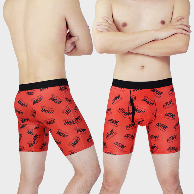 Men's Ice Silk Long Anti-Abrasion Leg Panties Men's Quick-Dry Open Mouth High Elastic Sports Running Plus Size Boxer Panties