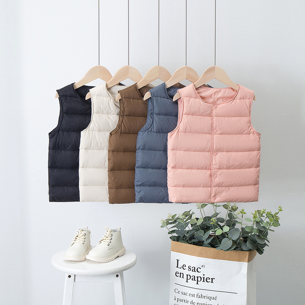 Детская подстежка из пуха на осень и зиму 2024 года, круглый вырез, жилет для мальчиков и девочек, средние и большие размеры
