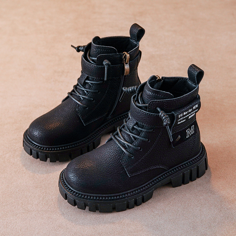 Boys' Boots 2025 Autumn and Winter New Fashion Casual Kidsren's Short Boots Medium and Large Kidsren's Korean Style Little Boy's Leather Cotton Boots