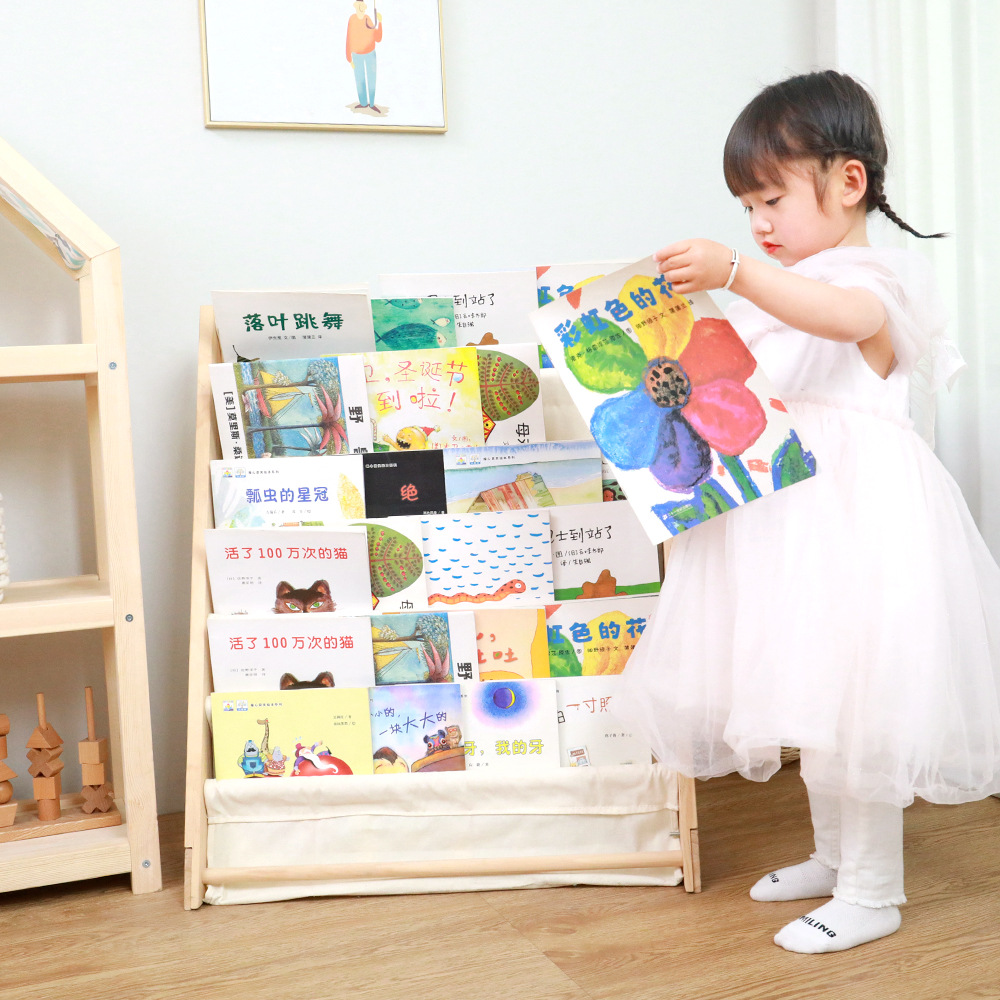 Solid wood children's picture book shelf simple floor wooden book shelf kindergarten training institution reading shelf bookshelf