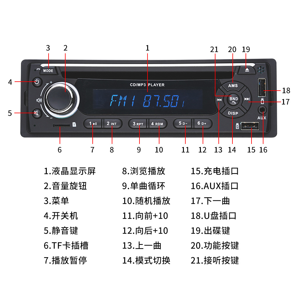 12V/24V Car Universal Single-Cylinder Cd/Dvd Player Lossless Bluetooth Car Mp3 Car Card Radio