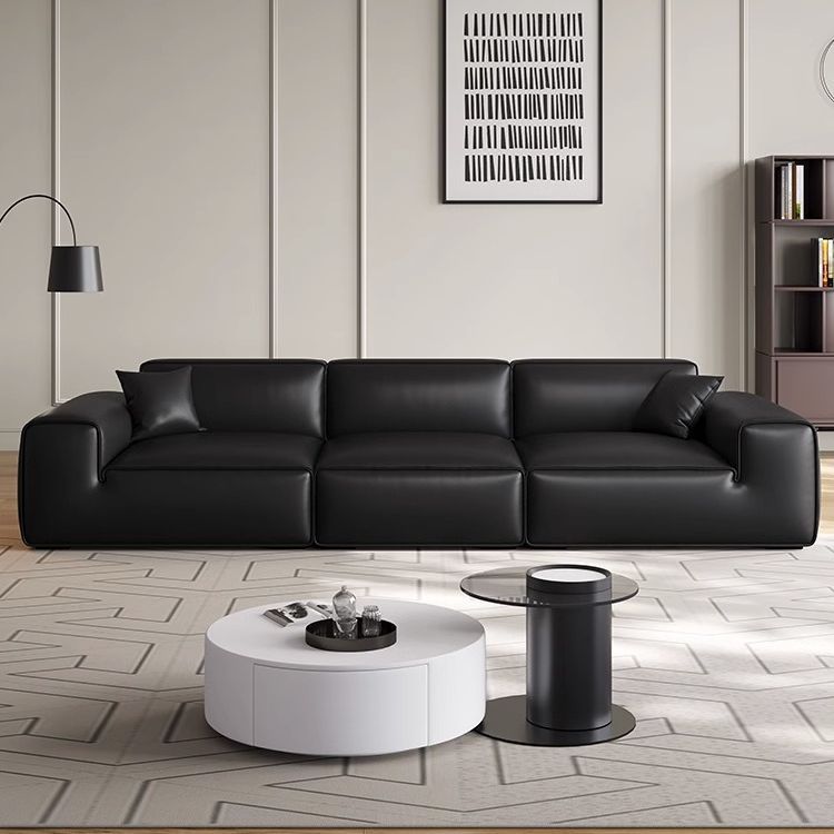 Xia Tu Big Black Cow Leather Sofa Italian Style Minimalist Living Room Sofa Modern Simple Light Luxury Small Apartment Straight Row Sofa