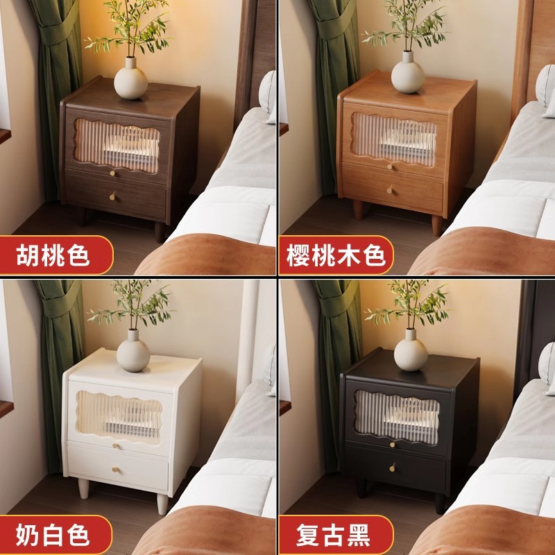 Bedside Cabinet for Rental Room Retro Solid Wood Bedroom Removable Simple Small Bedside Installation-Free Bedside Cabinet