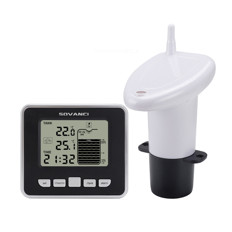 Household Ultrasonic Electronic water tank level gauge high and low water level alarm indoor digital display thermometer clock water level gauge