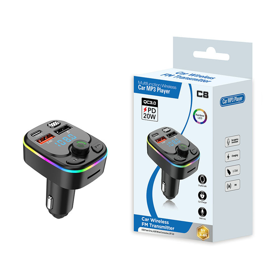 Cross-border C4 car Bluetooth MP3 hands-free call card playback FM transmitter 3A Bluetooth car charger source factory