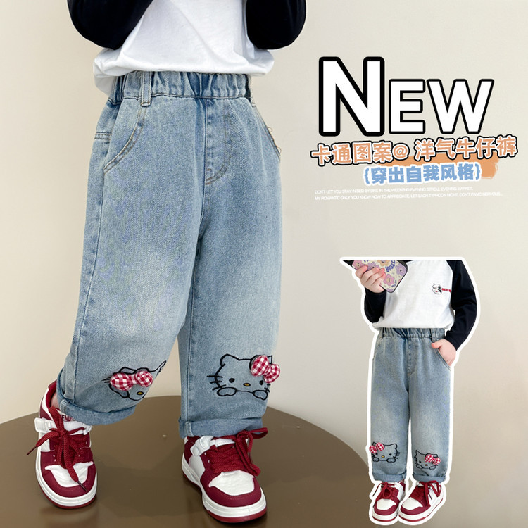 Girls' Jeans 2025 Spring and Autumn New Loose Korean Style Baby Stylish Casual KT Cat Fashion Trousers