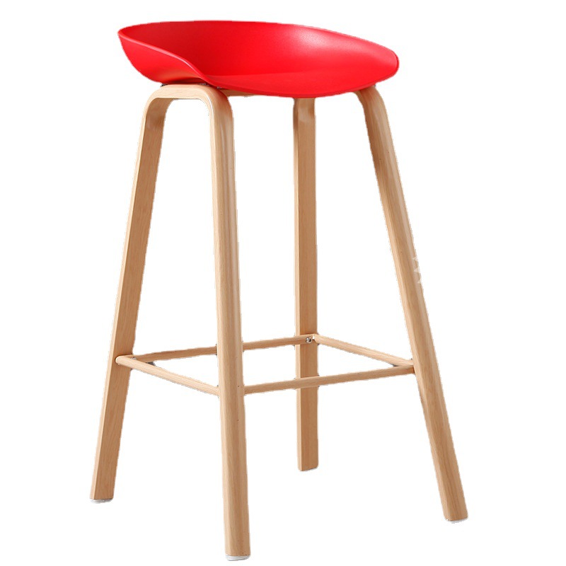 Nordic Heat Transfer Iron Art Bar Chair with Wood Grain, Creative, Simple and Stylish, High Chair with Wooden Legs for Reception Desk, Dining Room, and Meeting